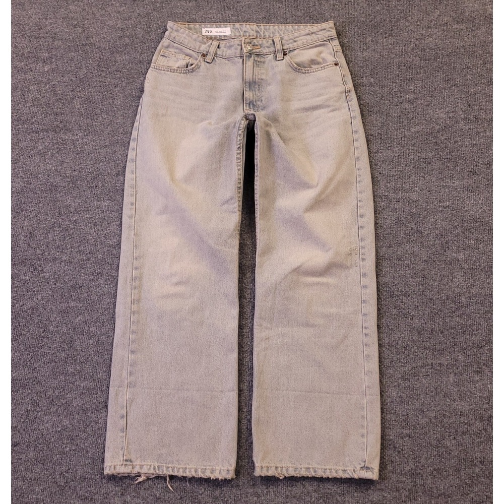 Zara‎ Wide Leg Jeans Womens Sz 4 (28x27) Mid Rise Light Wash Cotton